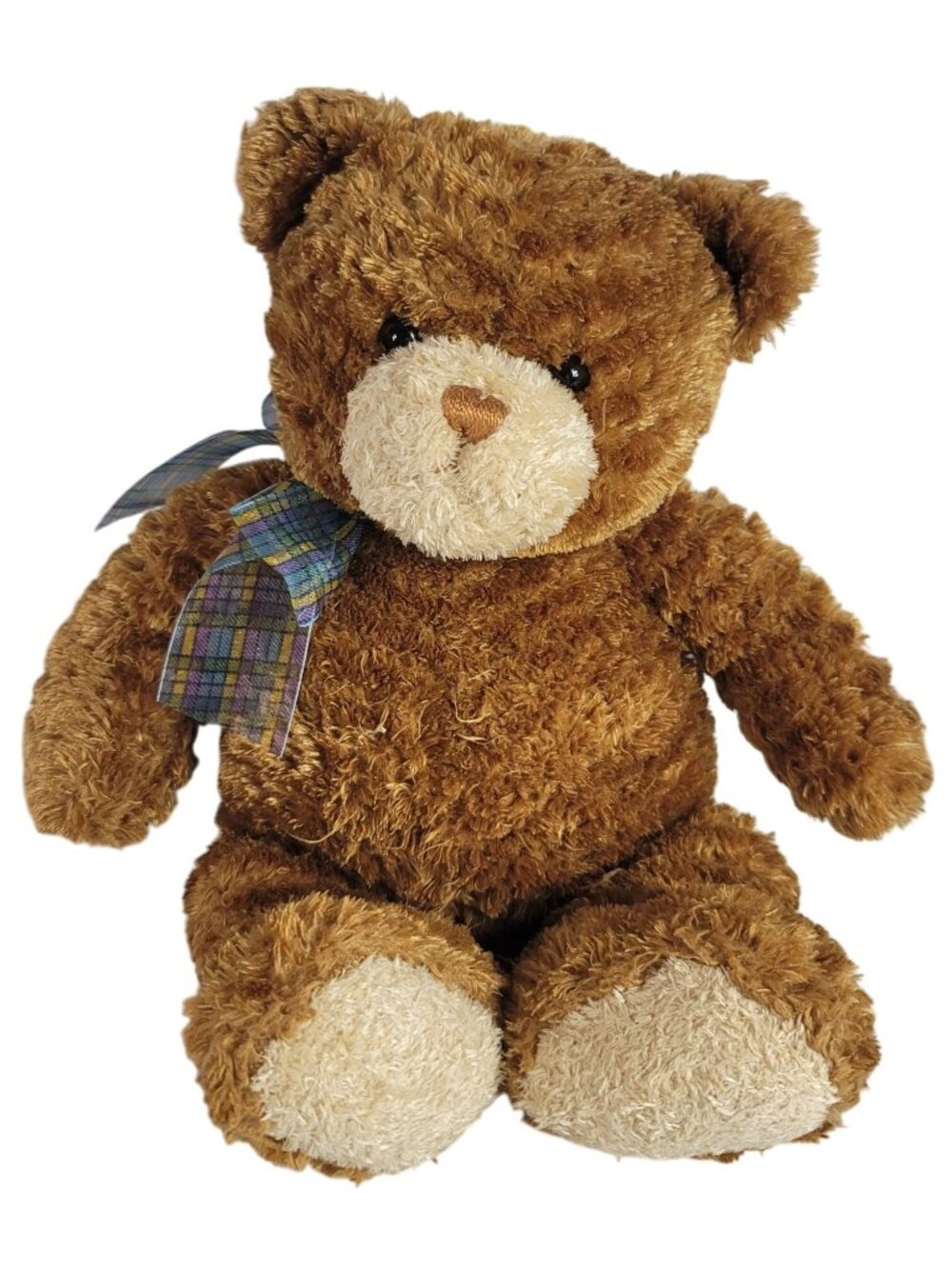 Gund Classic Bear Plush Dylan Brown 16" Blue Purple Plaid Ribbon Stuffed #15103